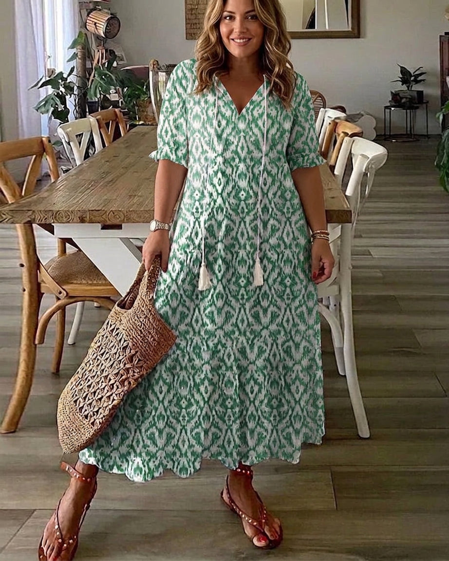 Rosalind - Boho Mave Dækkende Kjole