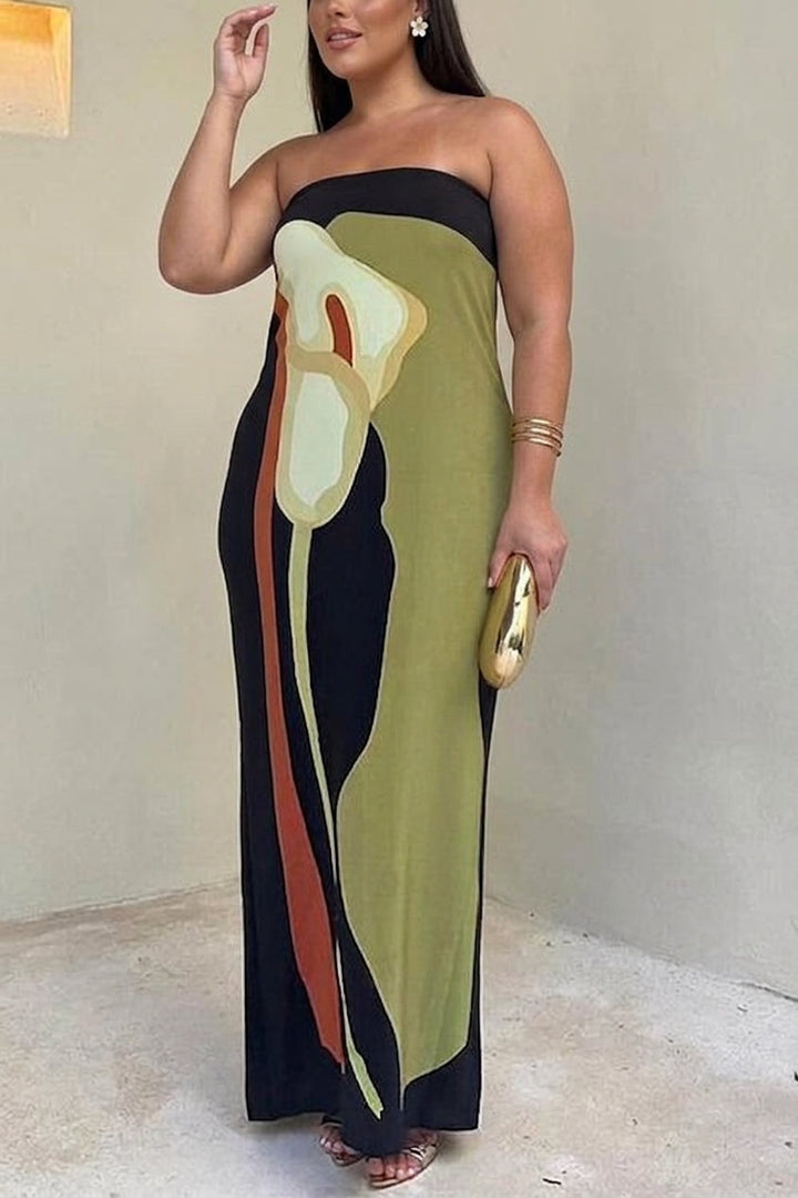 Zinnia - Abstrakt Strapless Maxi Kjole