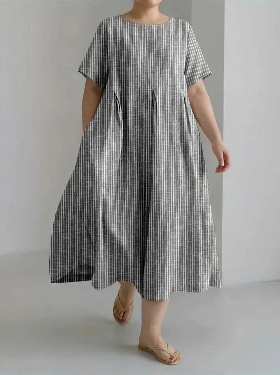 Laisa | Dame Casual Med Retro Stribet Design Løs Kjole
