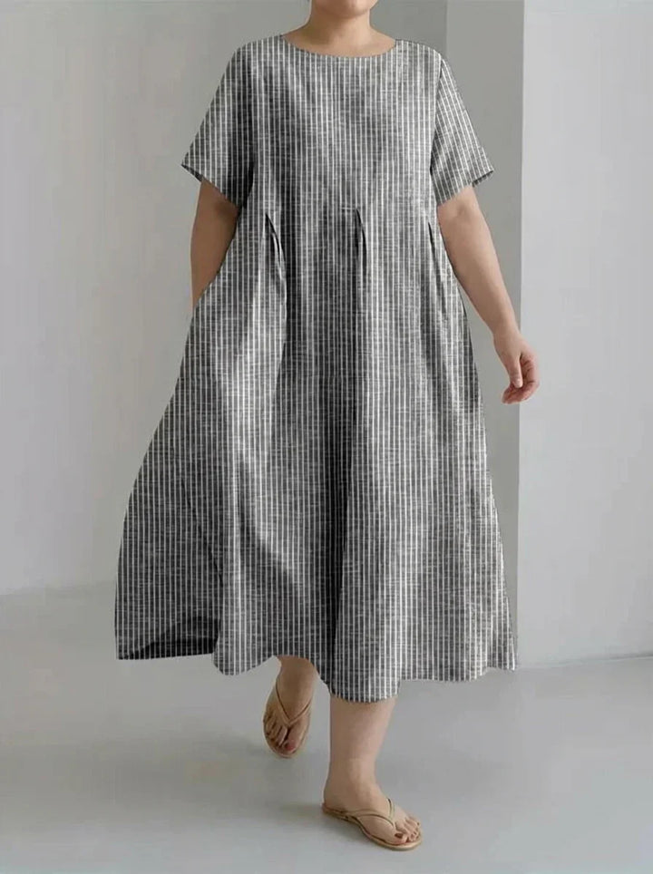 Laisa | Dame Casual Med Retro Stribet Design Løs Kjole