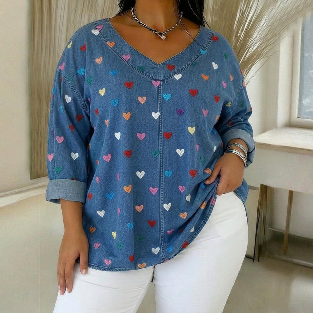 Vintage Hjerteprint Bluse