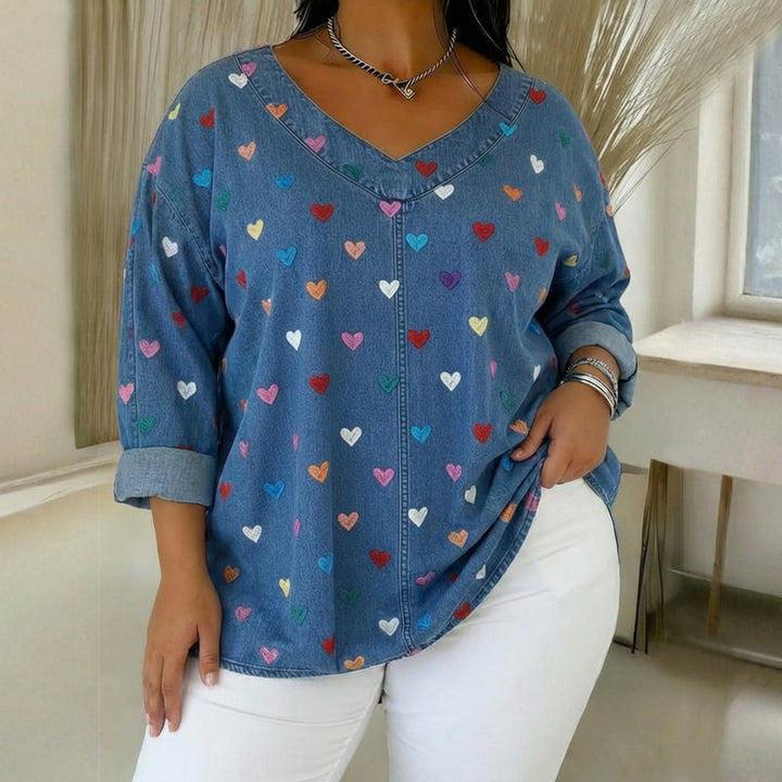 Vintage Hjerteprint Bluse