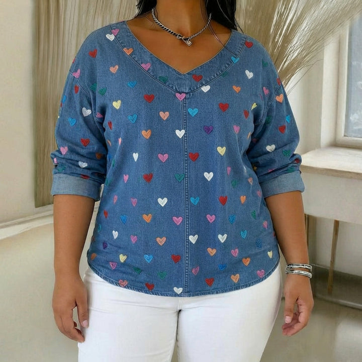 Vintage Hjerteprint Bluse