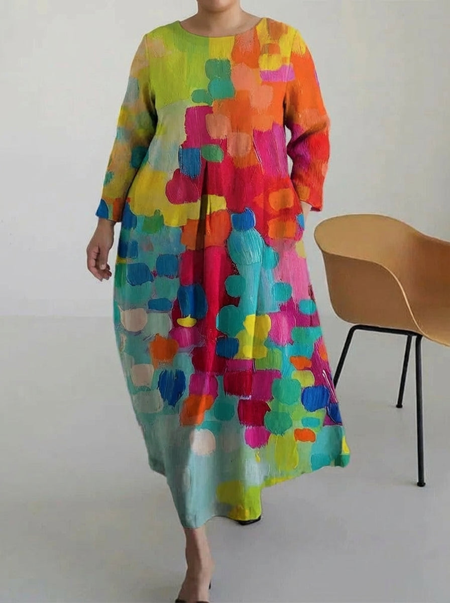 Vael | Casual Oil Art Flory Print Kjole