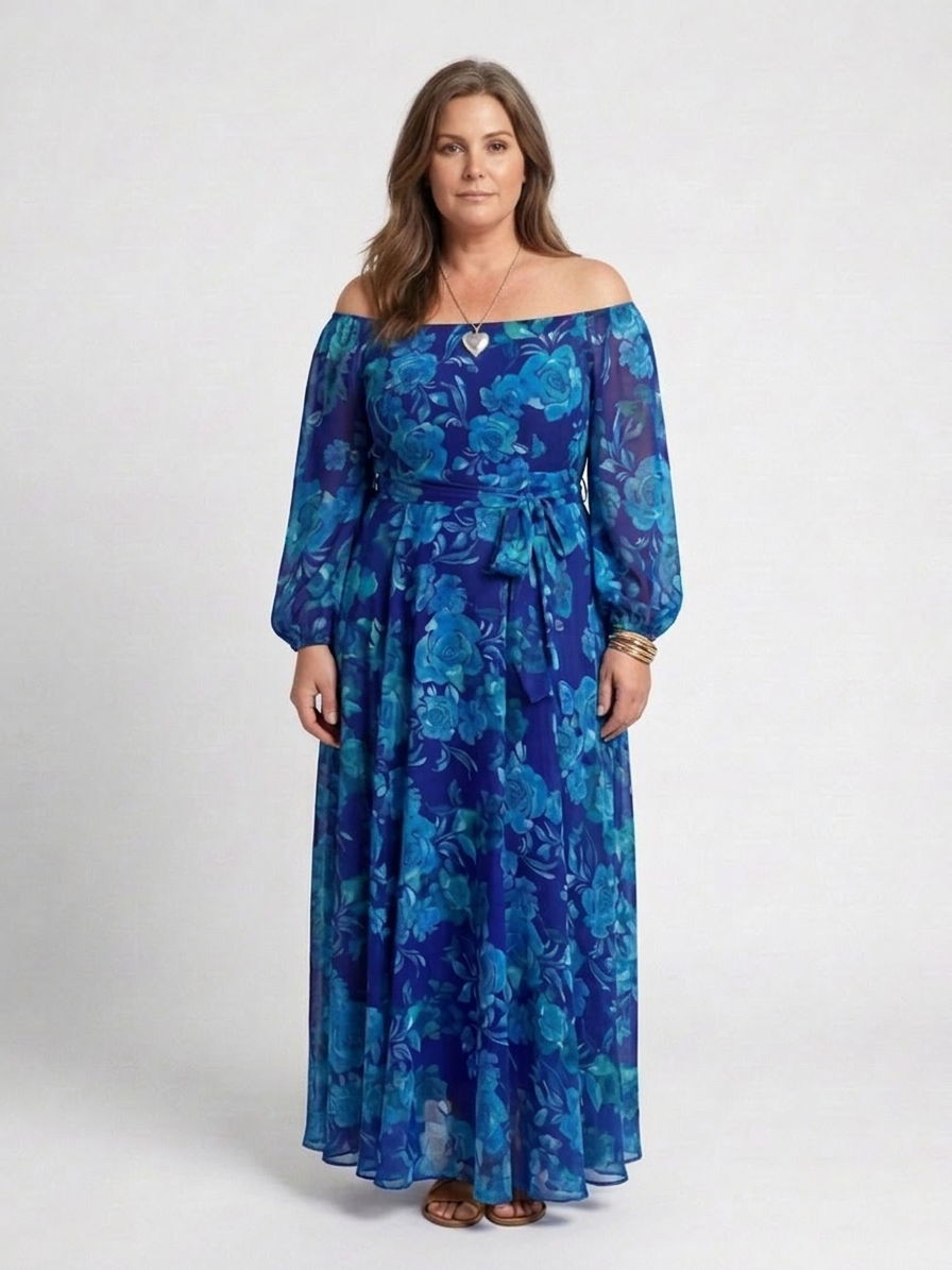 Beatrix | Off Shoulder Blomster Maxi Kjole