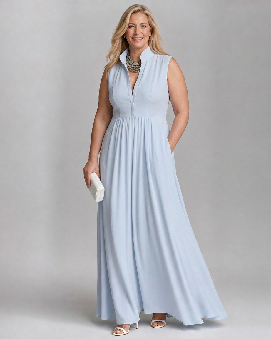 Adeline | Ærmeløs Krave Flowende Bred Ben Jumpsuit