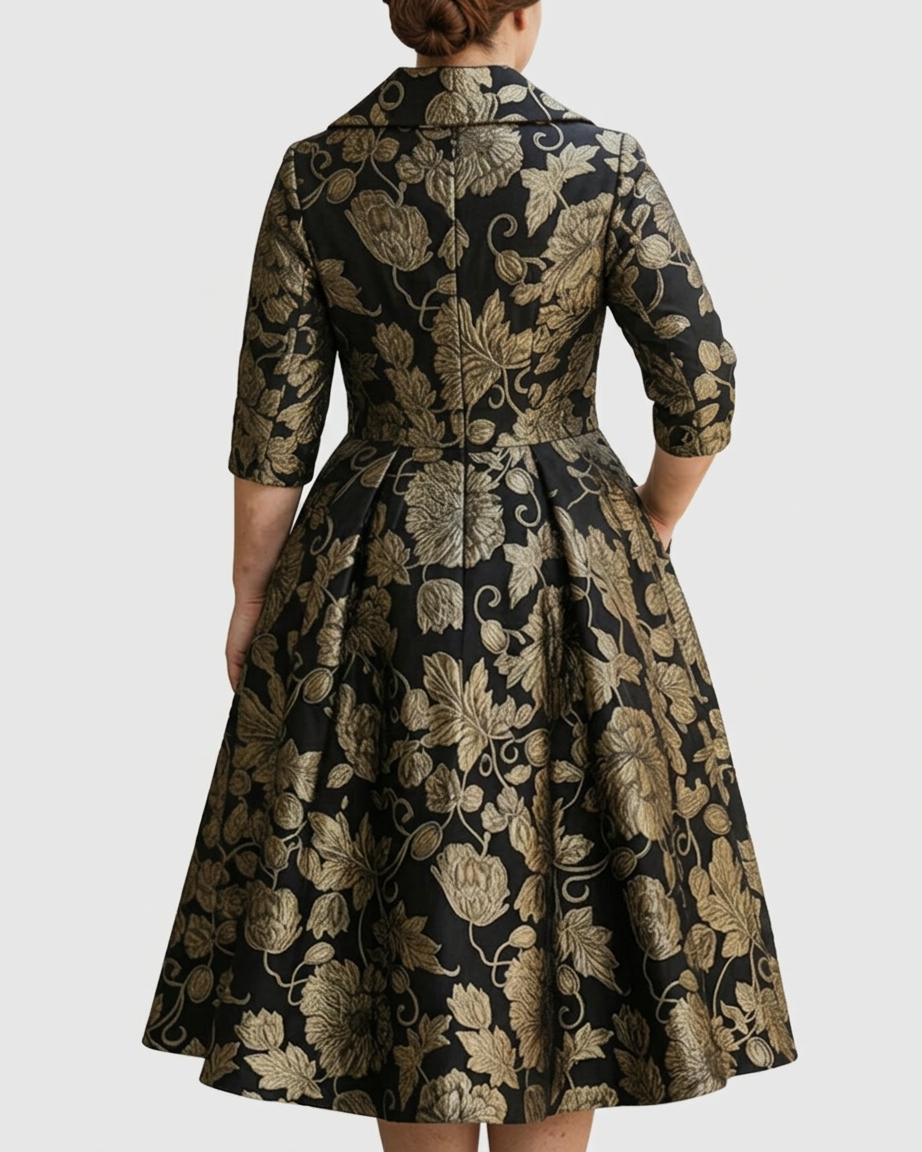 Sæt | Blomstret Broderet Midi Kjole