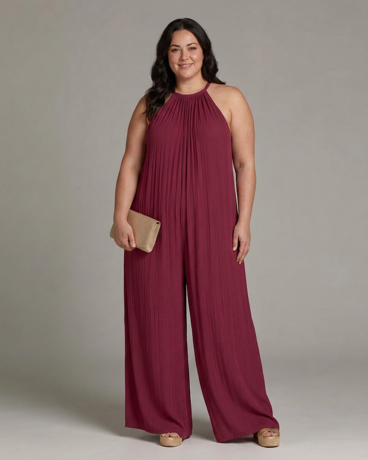 Wanda | Plisseret Halterneck Bred Ben Afslappet Jumpsuit