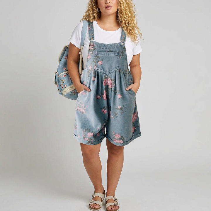 Solene | Vintage Vasket Blød Bomulds Følelse Denim Blomster Jumpsuit