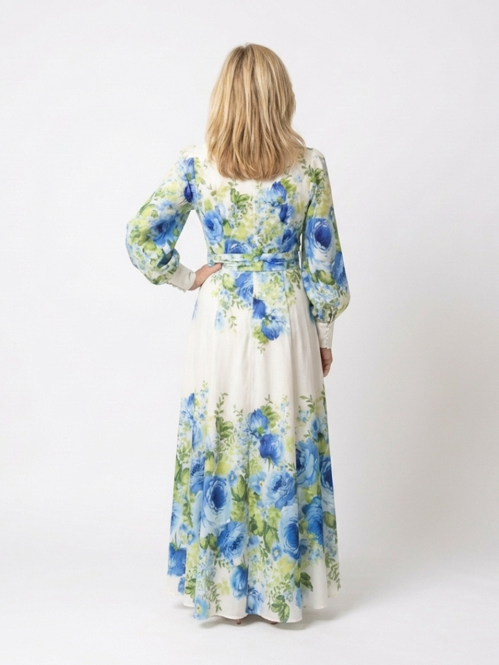 Laisa | Langærmet blomsterknap-front maxi kjole