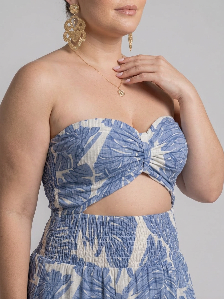 Edith | Strapless To-delt Trykt Maxi Kjole Sæt
