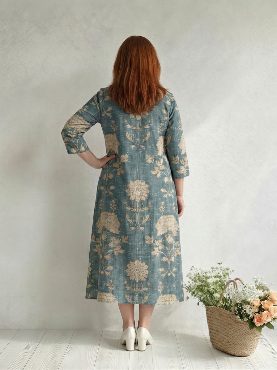 Aveline | Blødt Formet Blomster Midi Kjole