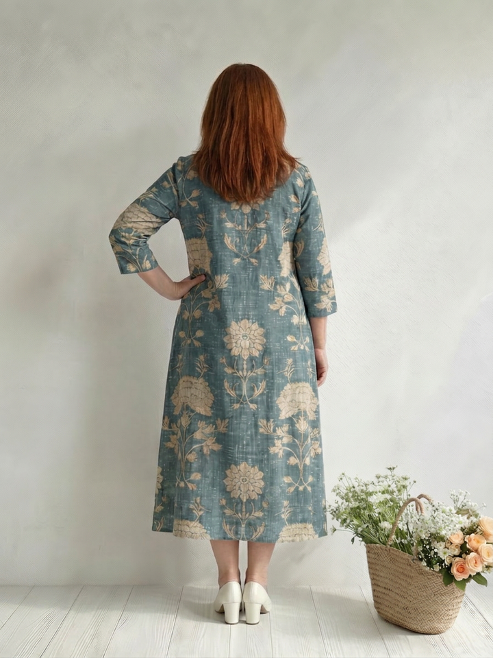 Aveline | Blødt Formet Blomster Midi Kjole