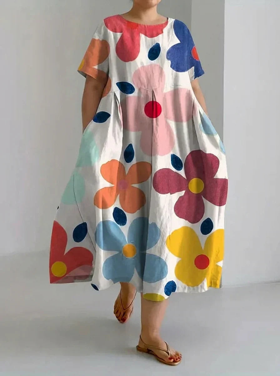 Aveline | Retro Botanisk Blomsterdesign Trykt Casual Løs Kjole