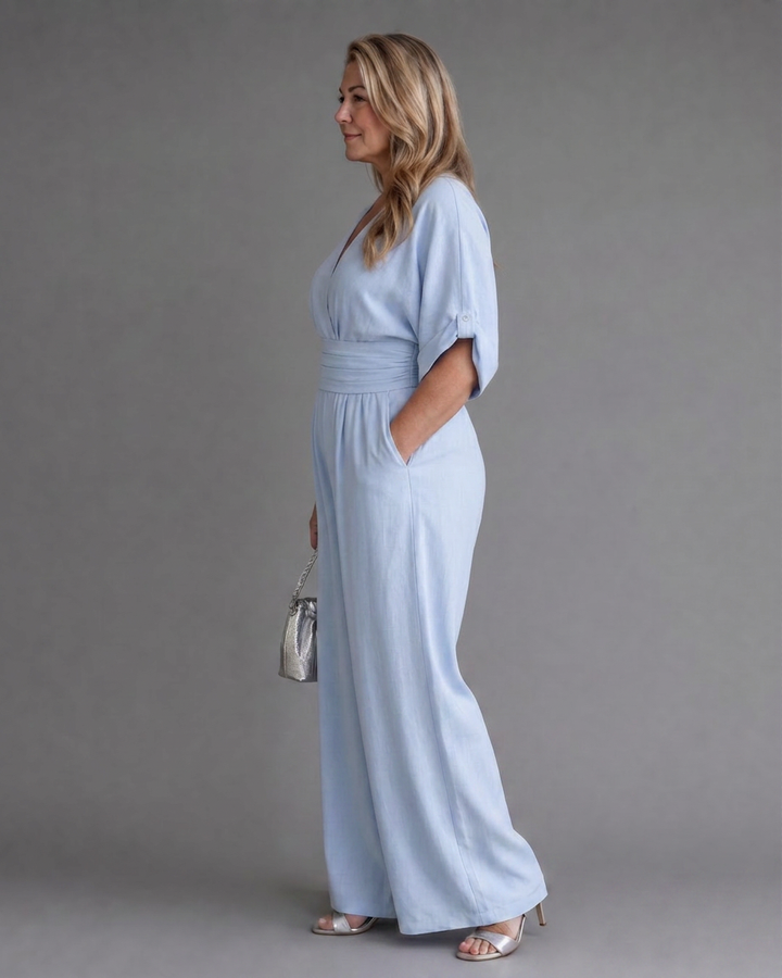 Ottilie | Draperet V-hals Bred Ben Afslappet Jumpsuit