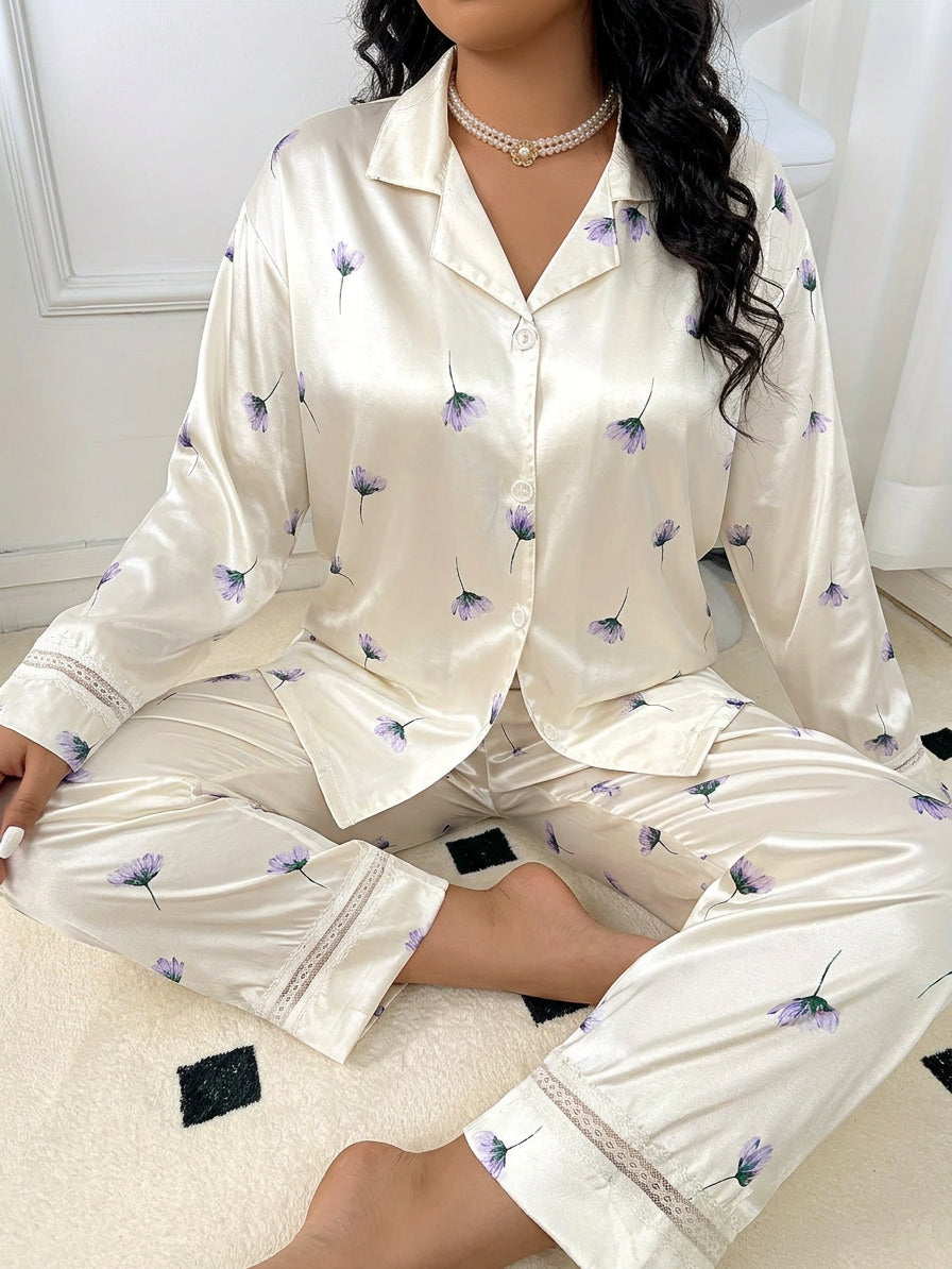Bria | Blomstret Pyjamas Sæt med Blonder
