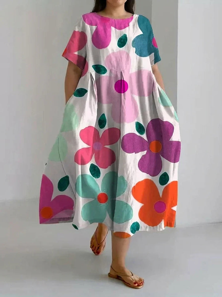 Aveline | Retro Botanisk Blomsterdesign Trykt Casual Løs Kjole