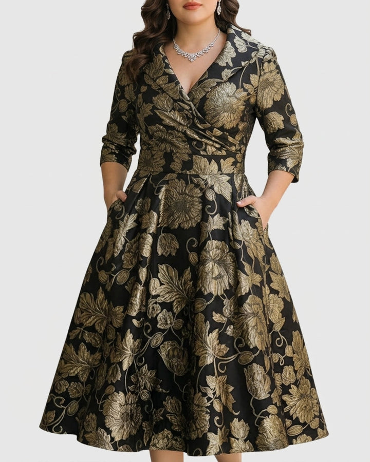 Sæt | Blomstret Broderet Midi Kjole