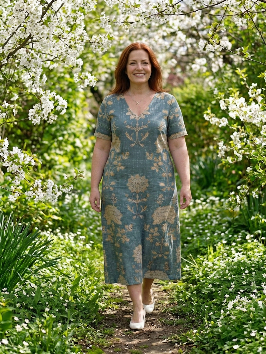 Aveline | Blødt Formet Blomster Midi Kjole
