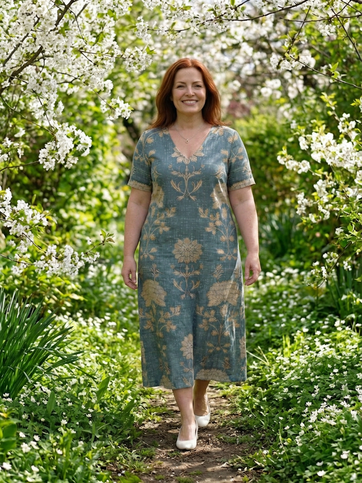 Aveline | Blødt Formet Blomster Midi Kjole