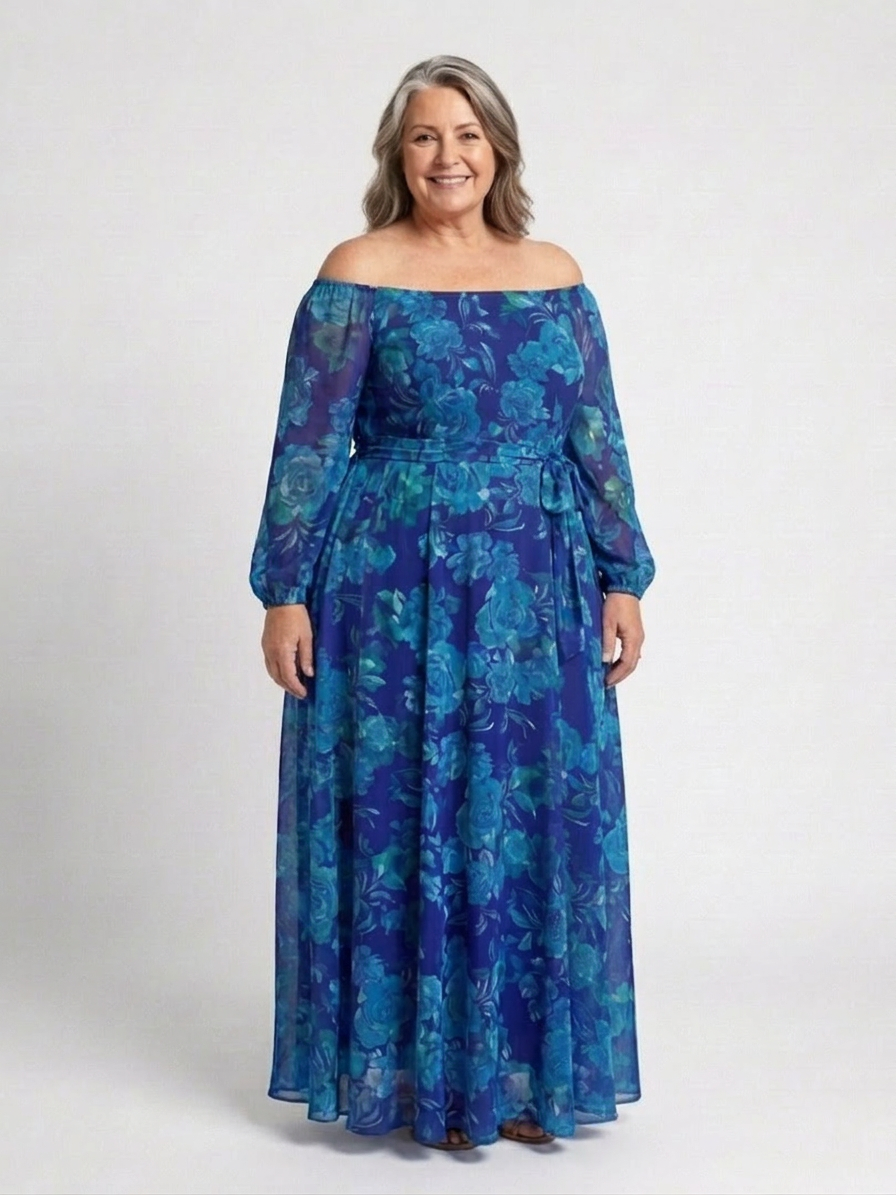 Beatrix | Off Shoulder Blomster Maxi Kjole