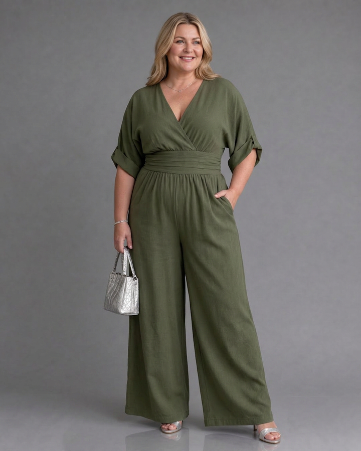 Ottilie | Draperet V-hals Bred Ben Afslappet Jumpsuit