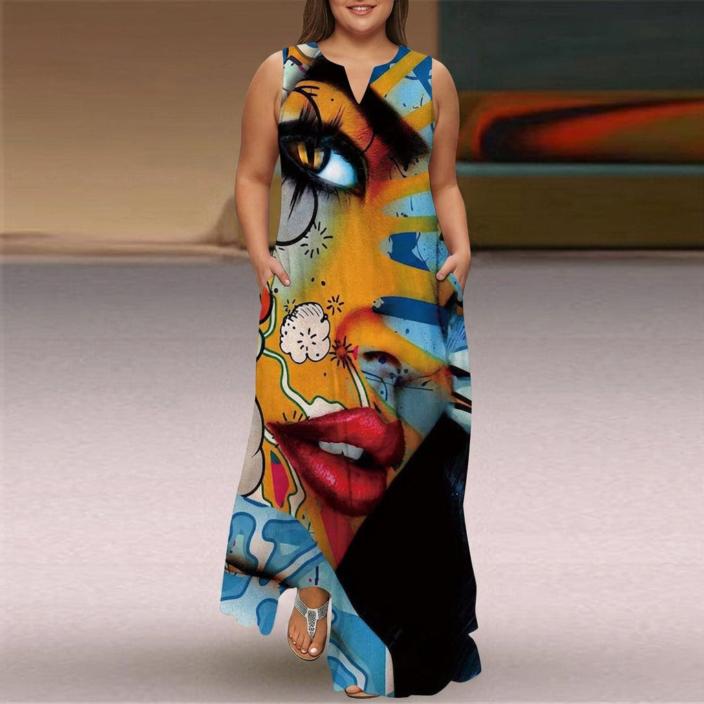 Eira | V-Hals Ærmeløs Pop Art Maxi Kjole