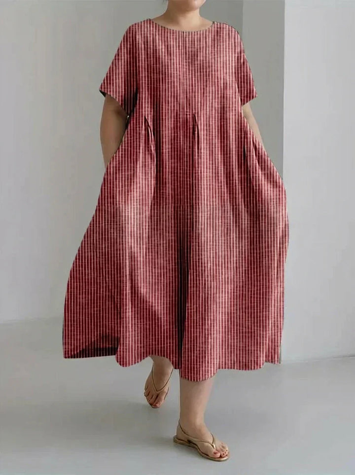 Laisa | Dame Casual Med Retro Stribet Design Løs Kjole