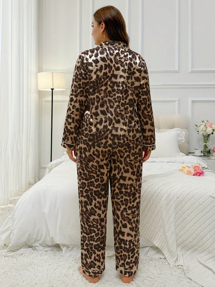 Anouk | 2-delt Leopard Nattøj Sæt med Krave
