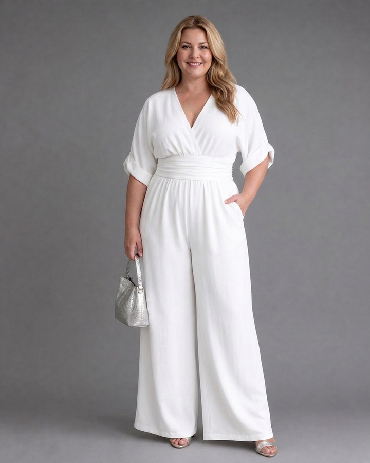 Ottilie | Draperet V-hals Bred Ben Afslappet Jumpsuit