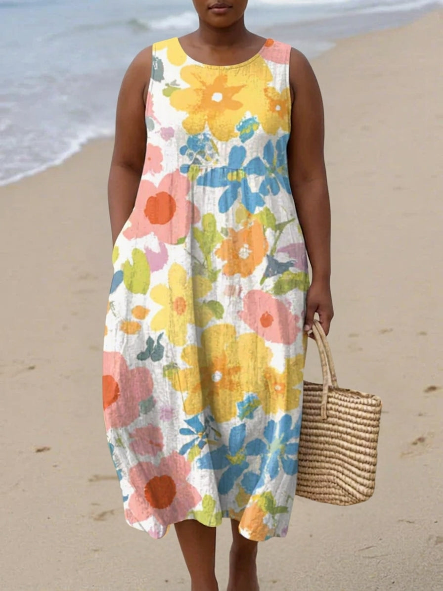 Amaya Midi Kjole med Pastel Blomster