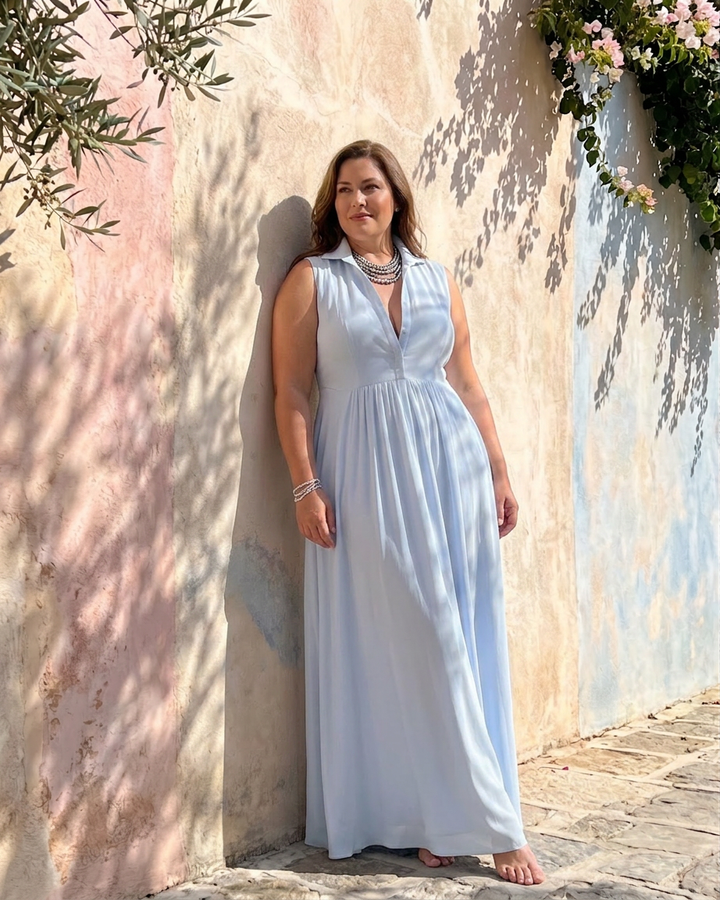 Adeline | Ærmeløs Krave Flowende Bred Ben Jumpsuit