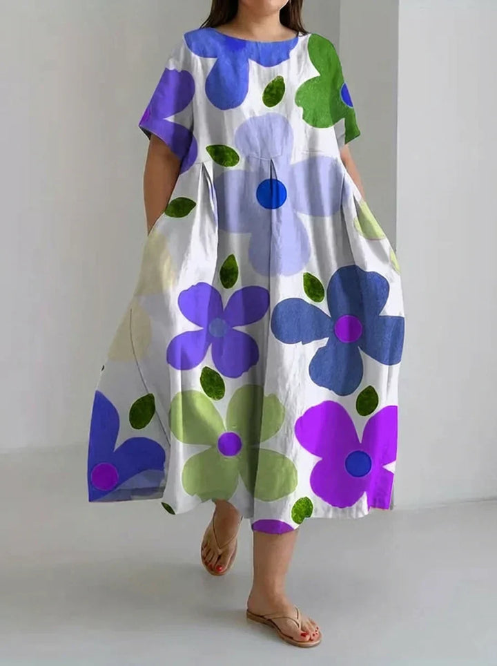 Aveline | Retro Botanisk Blomsterdesign Trykt Casual Løs Kjole