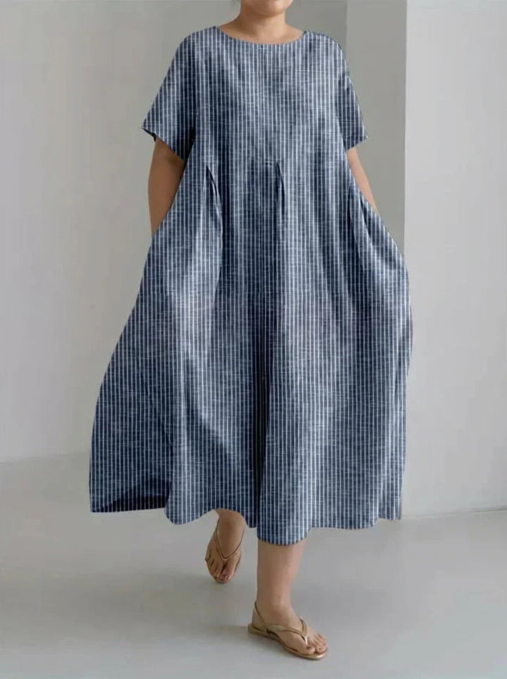 Laisa | Dame Casual Med Retro Stribet Design Løs Kjole