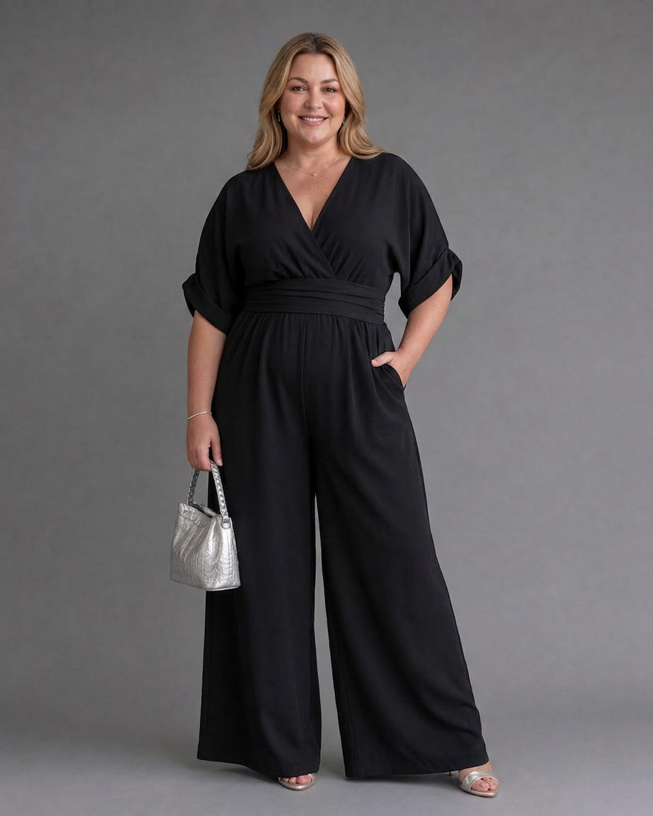 Ottilie | Draperet V-hals Bred Ben Afslappet Jumpsuit