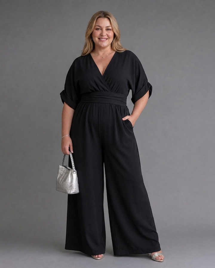 Ottilie | Draperet V-hals Bred Ben Afslappet Jumpsuit