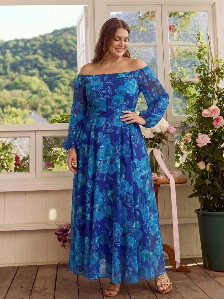 Beatrix | Off Shoulder Blomster Maxi Kjole