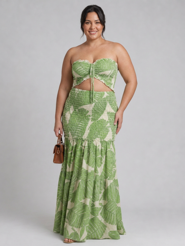 Edith | Strapless To-delt Trykt Maxi Kjole Sæt