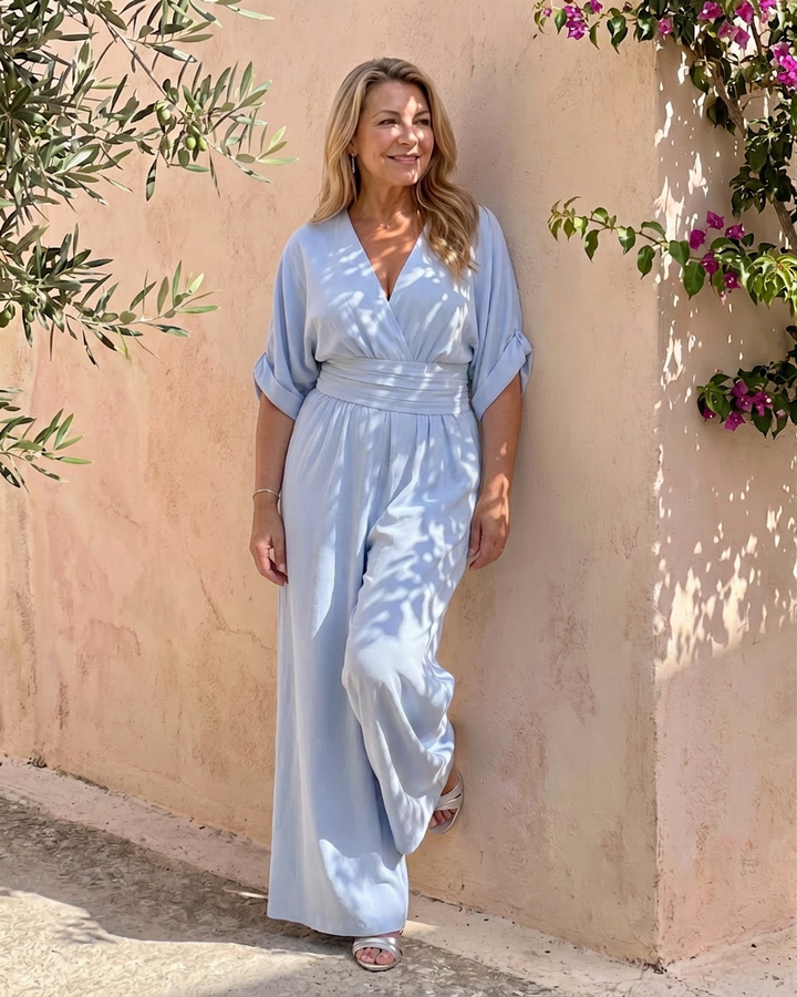 Ottilie | Draperet V-hals Bred Ben Afslappet Jumpsuit