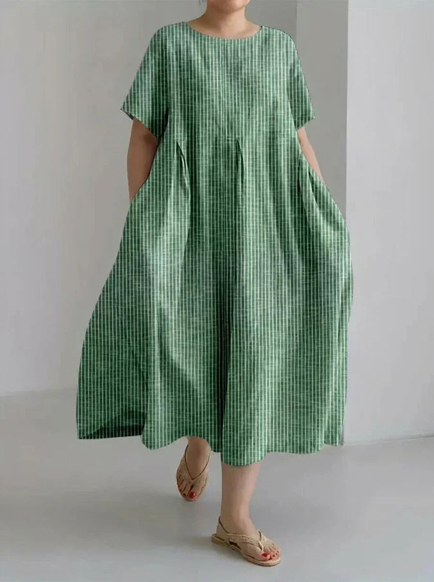Laisa | Dame Casual Med Retro Stribet Design Løs Kjole
