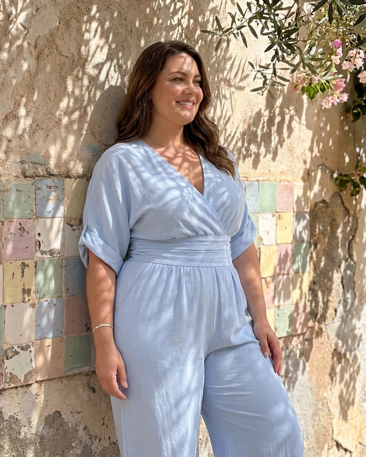 Ottilie | Draperet V-hals Bred Ben Afslappet Jumpsuit