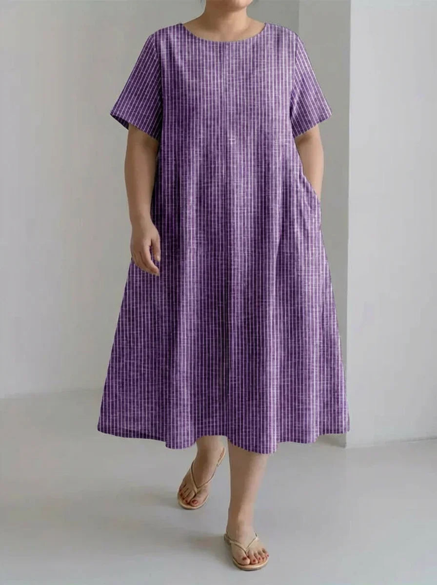 Laisa | Dame Casual Med Retro Stribet Design Løs Kjole