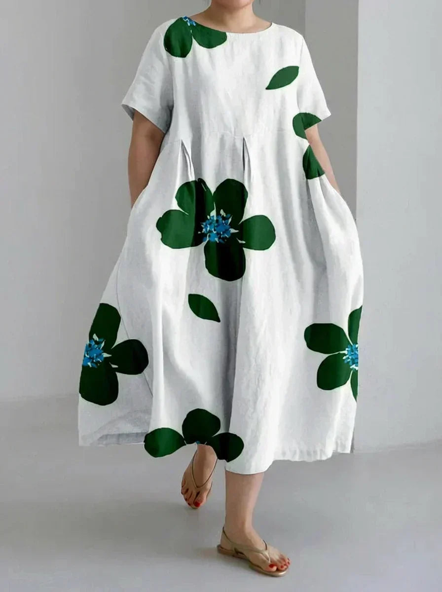Faye | Forårs- og Sommer Casual Løs Rund Hals Blomster Skirt Kjole