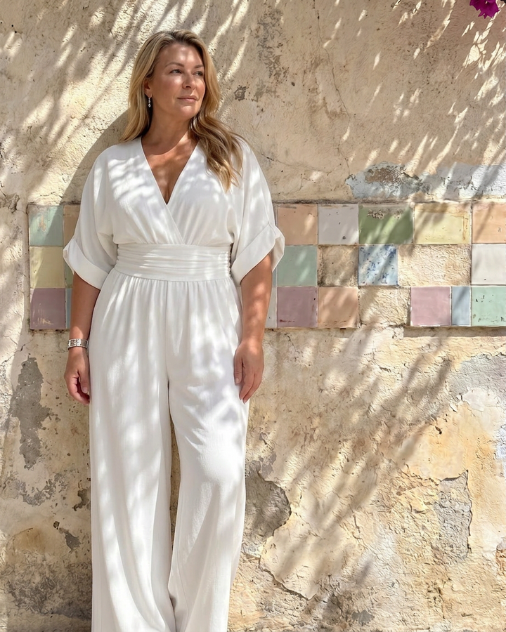 Ottilie | Draperet V-hals Bred Ben Afslappet Jumpsuit