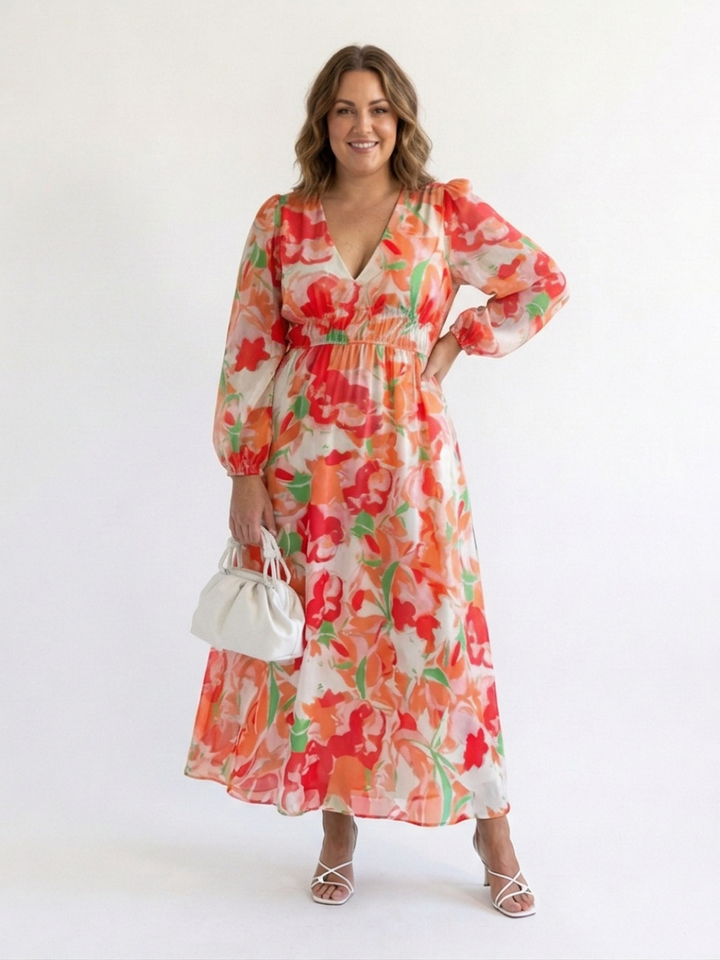 Harlow | Langærmet Floral Maxi Kjole