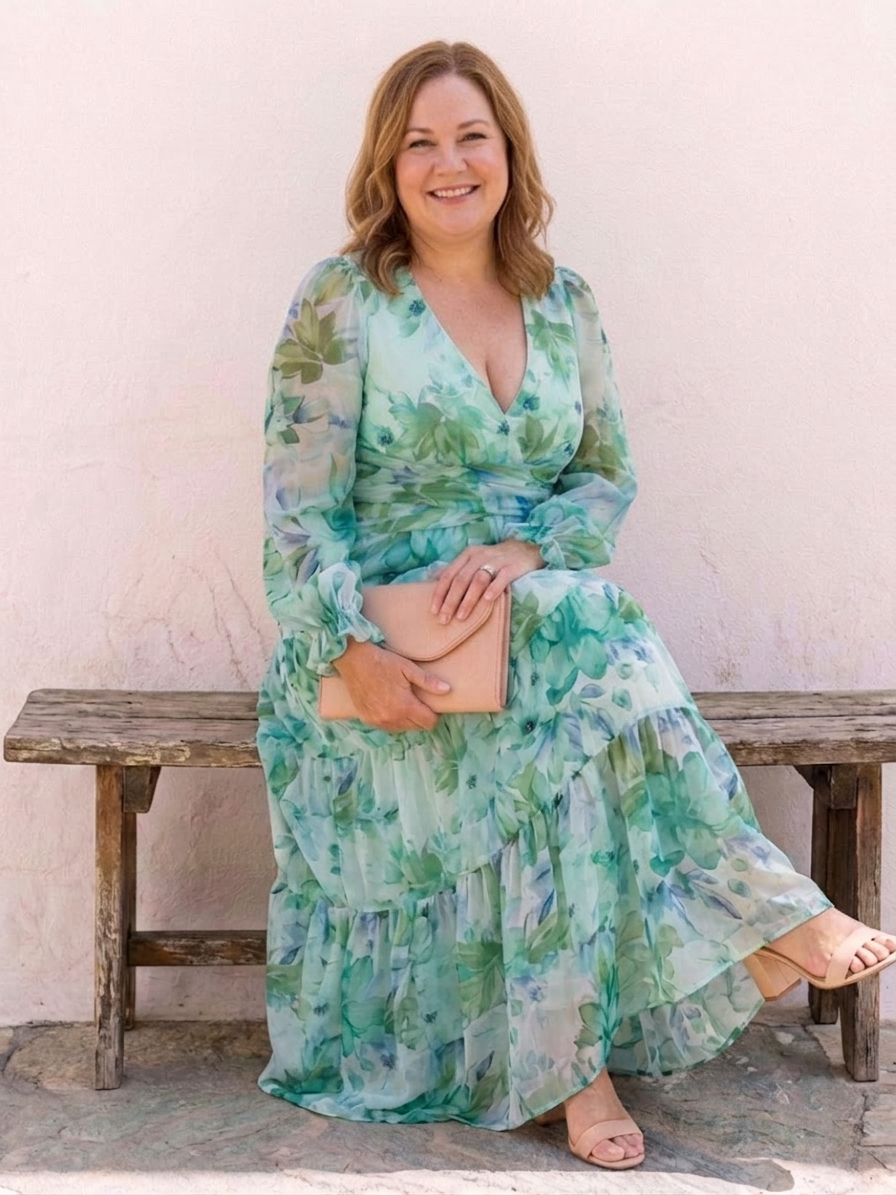 Harlow | Langærmet Floral Maxi Kjole