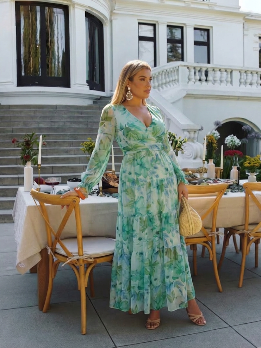 Harlow | Langærmet Floral Maxi Kjole