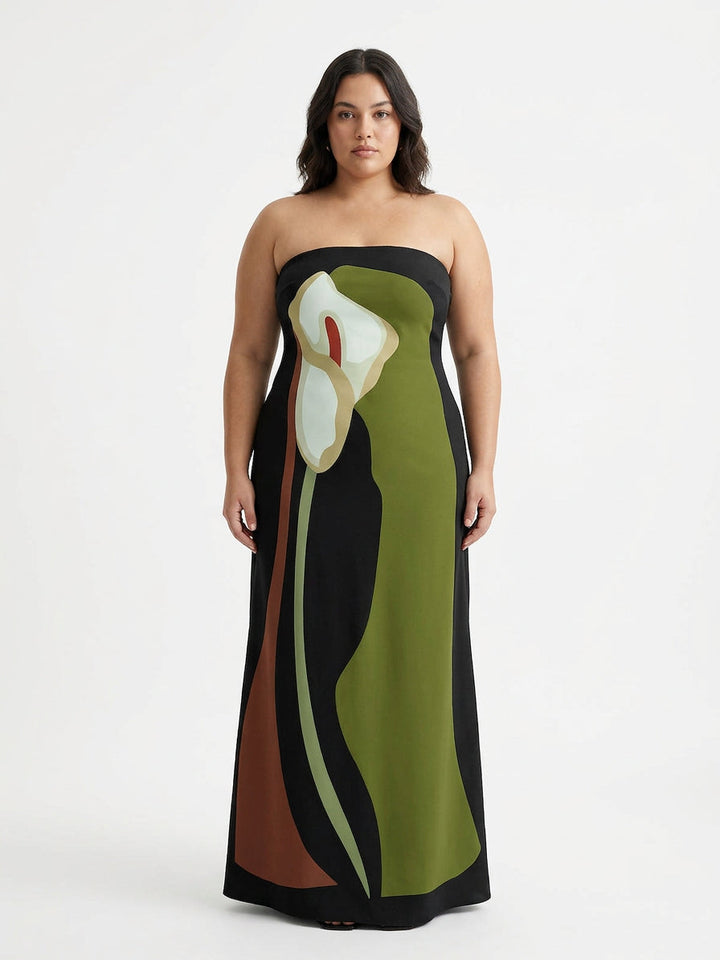 Zinnia - Abstrakt Strapless Maxi Kjole