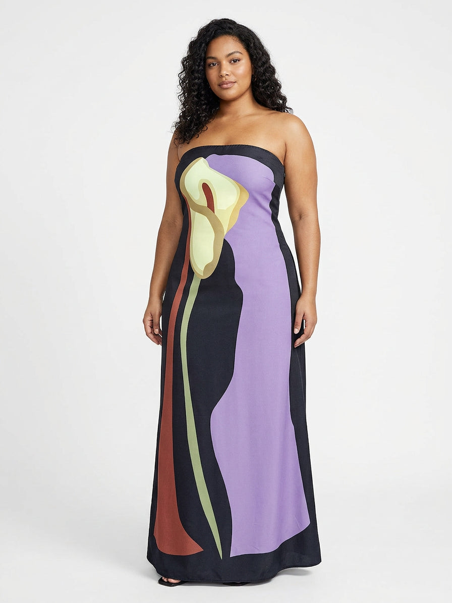 Zinnia - Abstrakt Strapless Maxi Kjole