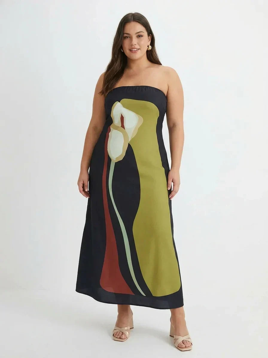 Zinnia - Abstrakt Strapless Maxi Kjole
